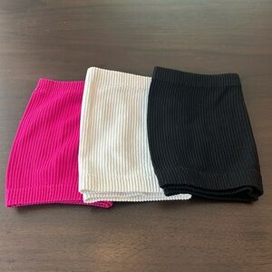 Ribbed Tube Top Set - Pink, White, Black